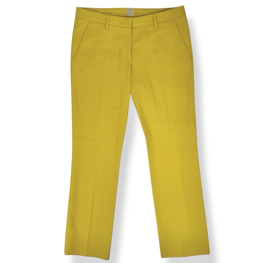 True Royal Straight Crop Trousers Size 4 40‎ Italy Yellow Jacquard Cotton Pants